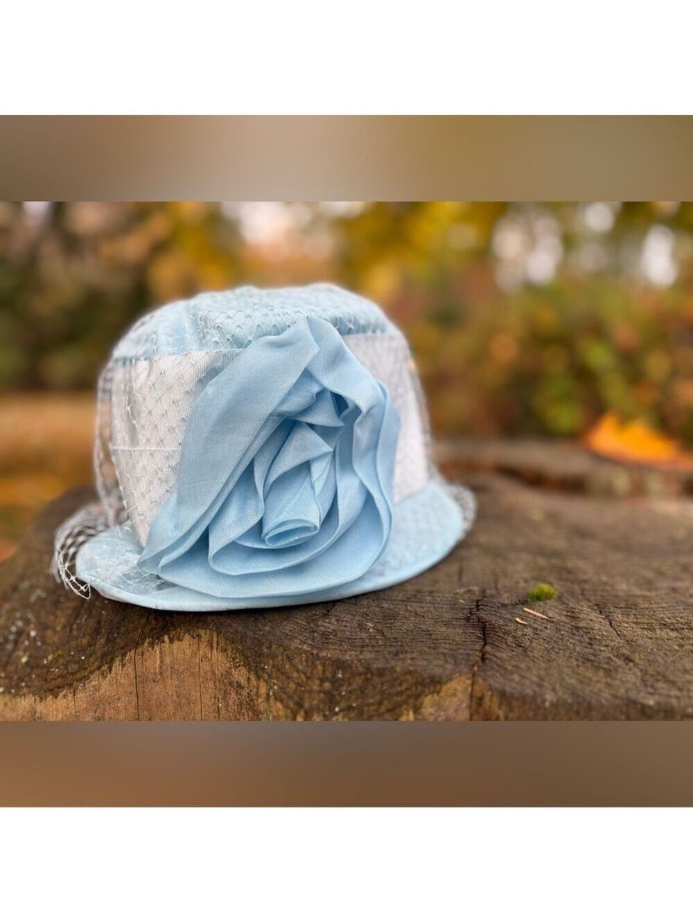 VINTAGE Elegant Light Blue Floral Fascinator Hat Oversized Flower Tea Party